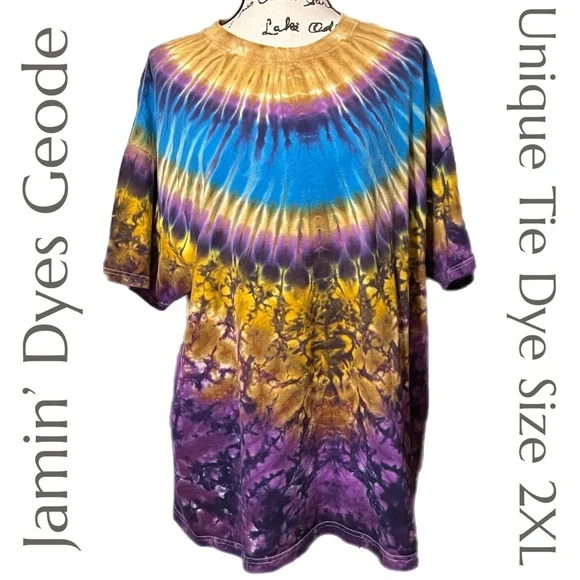 Jammin Dyes Purple/Tan Geodesic Tie-Dye Top Size 2XL - Picture 2 of 8